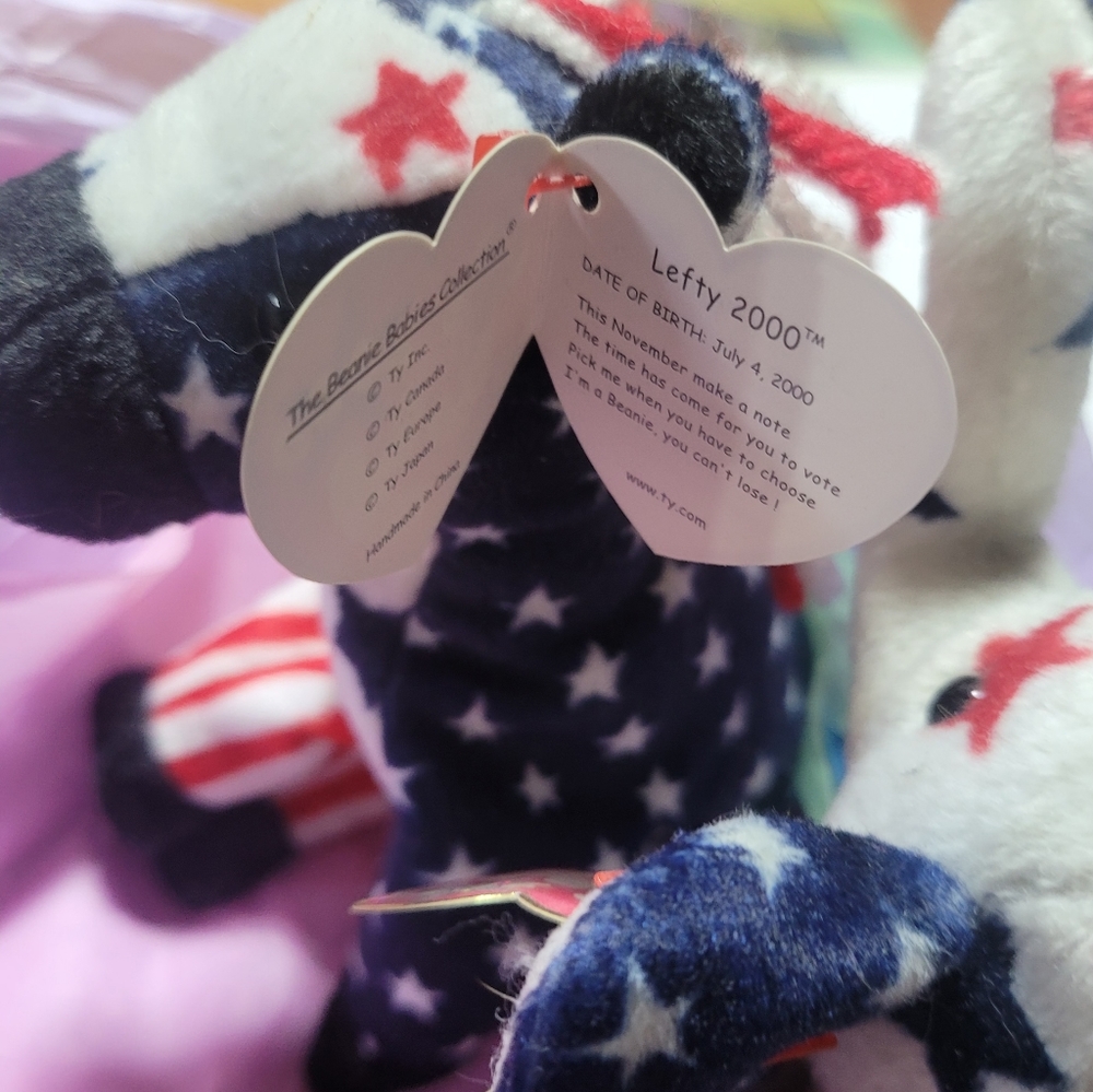 TY BEANIE BABIES RIGHTY AND LEFTY 2000 RARE